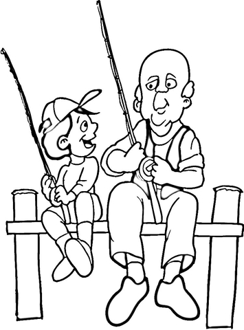 Dad And Son Fishing Coloring Page